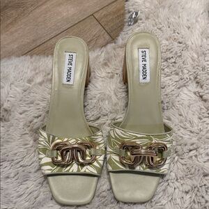 Steve Madden Sage Green Chain-Embellished Slide Mules